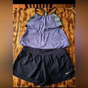 Nike Purple and Black Women’s Swim Tankini with Patterned Straps